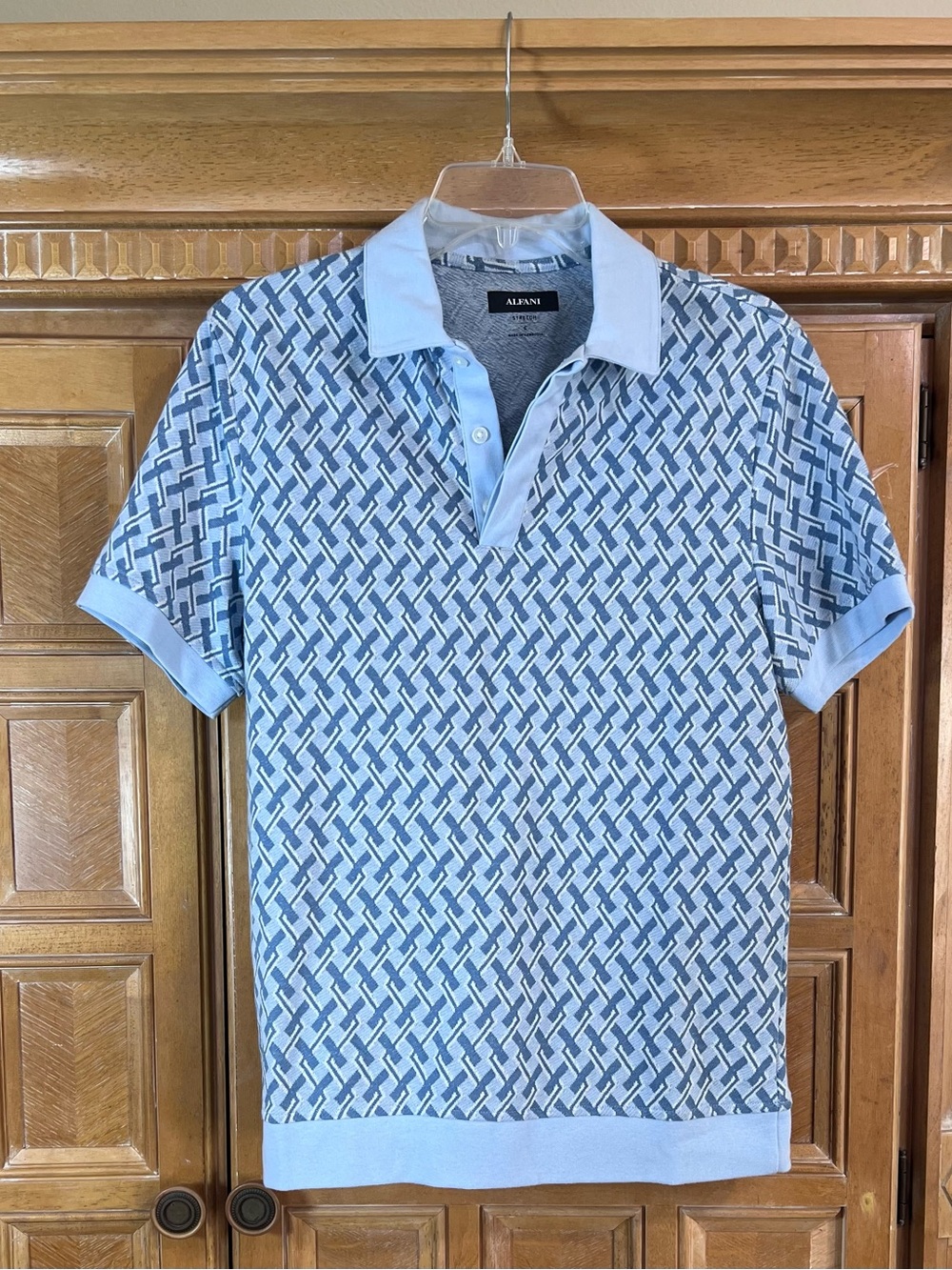 Alfani Stretch Men’s Polo Shirt Small Blue Geometric Short Sleeve Knit